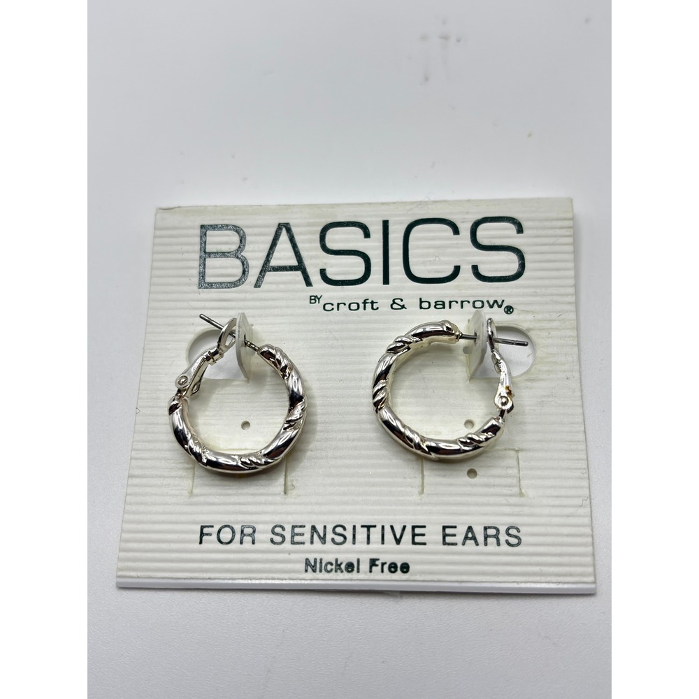 Croft & Barrow Hoop Earrings Womens OS Silver Tone Twisted Rope Sensitive Ears